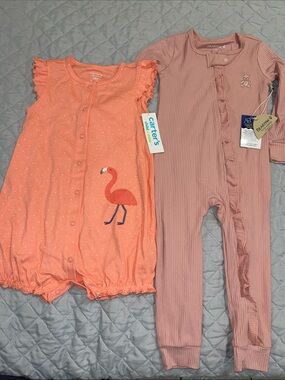 Carter's Peach & Bearpaw Dusty Pink Romper with Ruffle Footless Sleeper